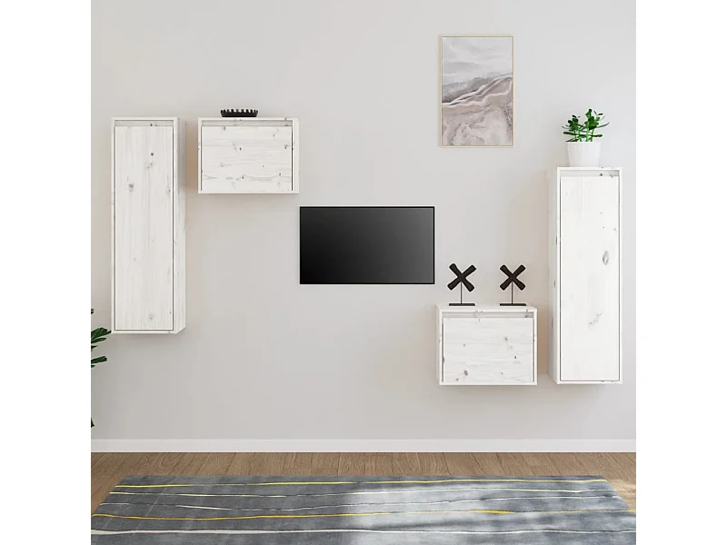 Meubles TV 4 pcs Blanc Bois massif de pin