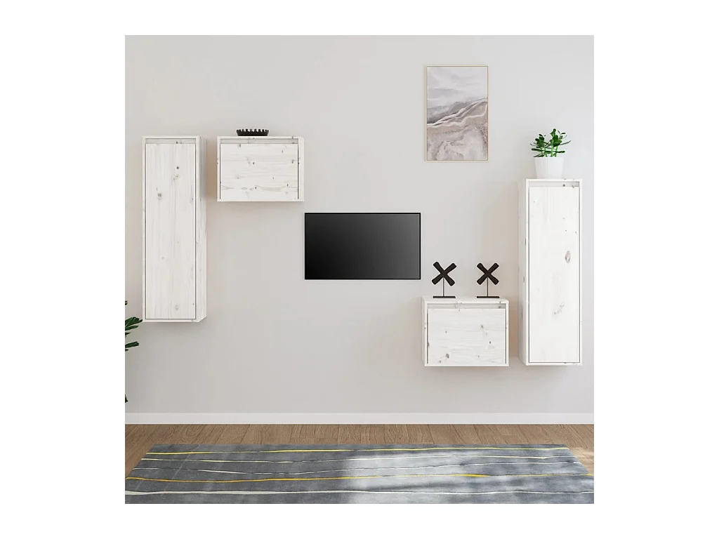 Meubles TV 4 pcs Blanc Bois massif de pin