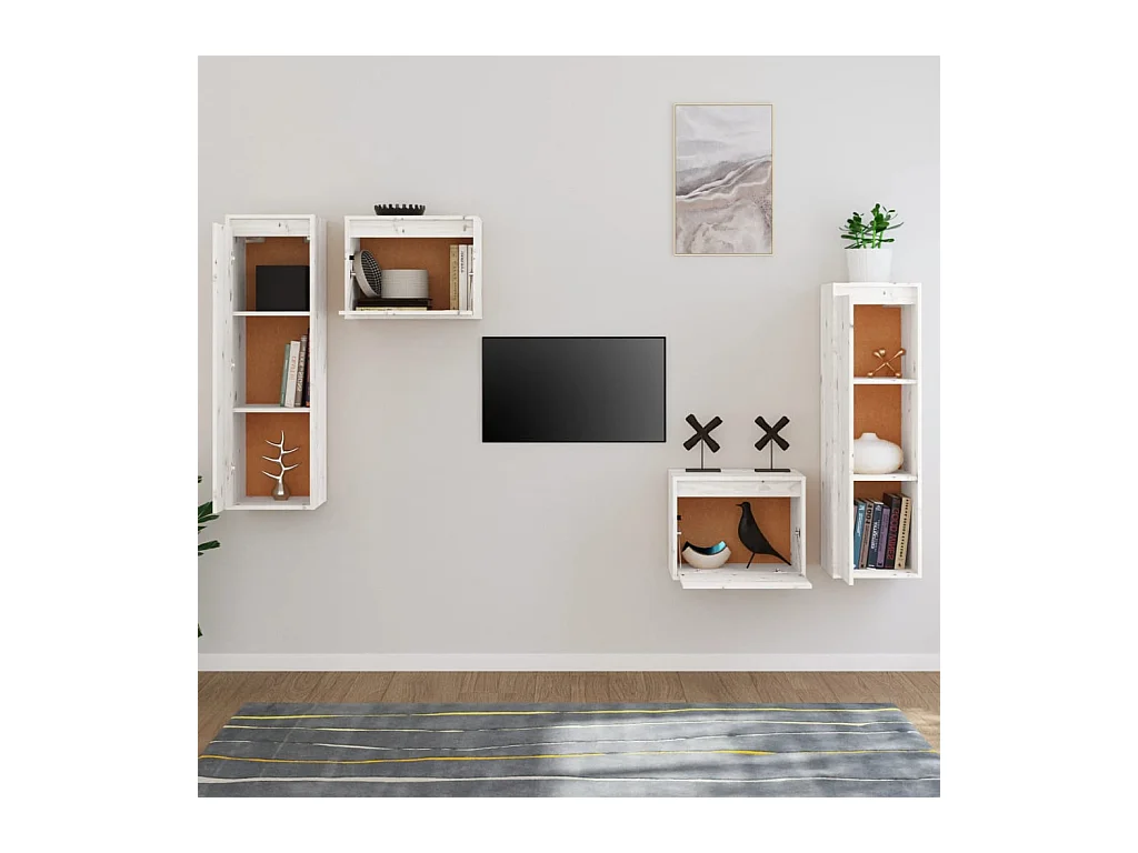 Meubles TV 4 pcs Blanc Bois massif de pin