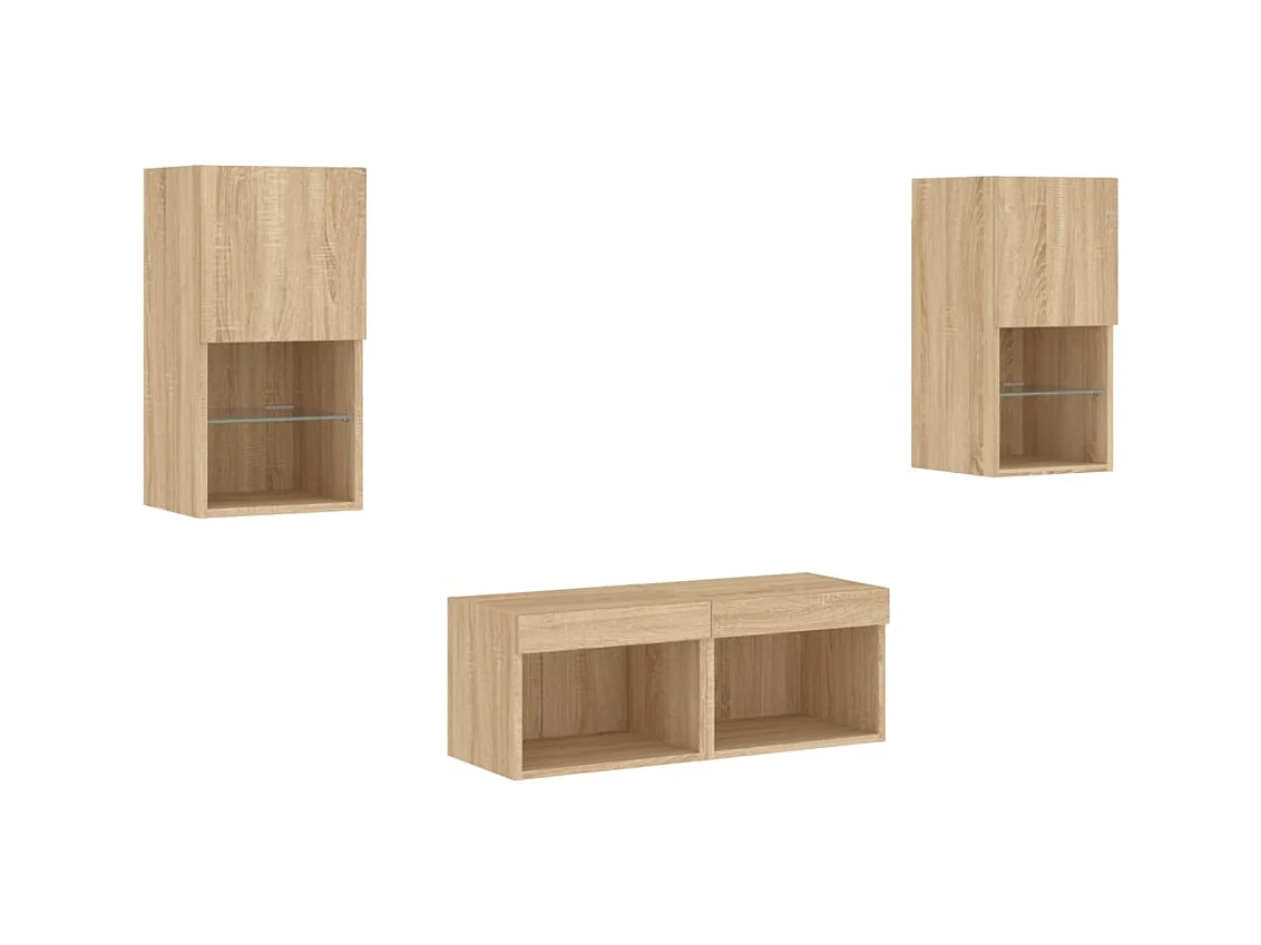 4-delige wand-tv-kast met ledverlichting, Sonoma Oak