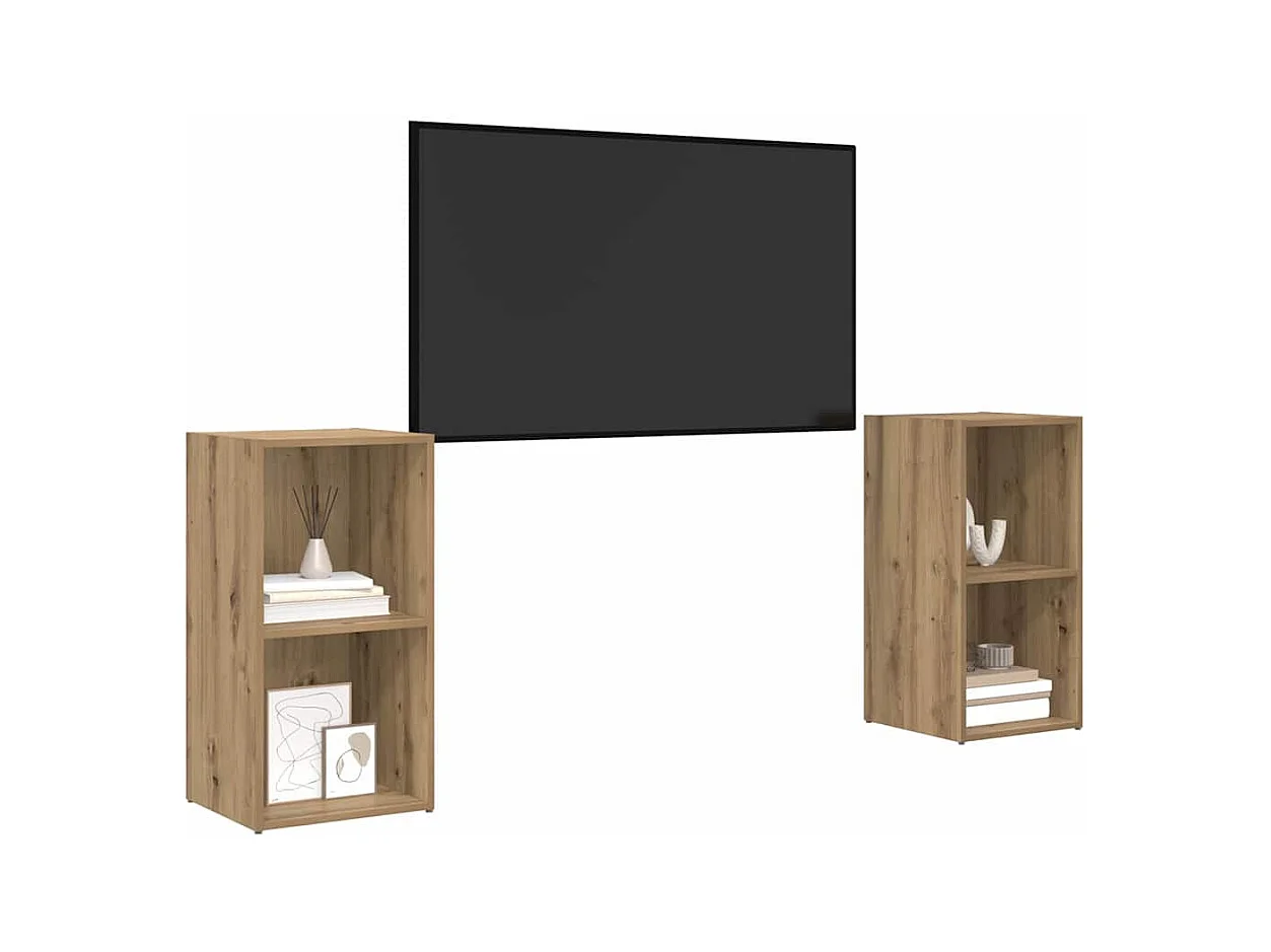 Set porta TV 2 pezzi, rovere lavorato a mano, 72 x 35 x 36,5 cm