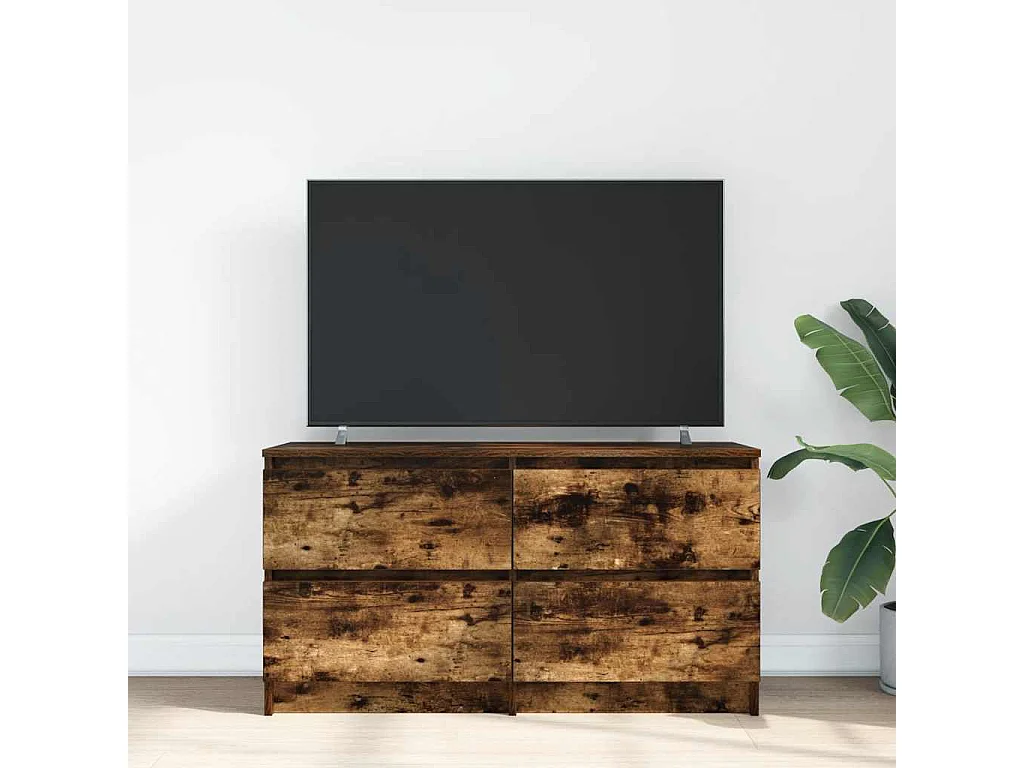 Meuble TV chêne fumé 100x35x54 cm bois d'ingénierie