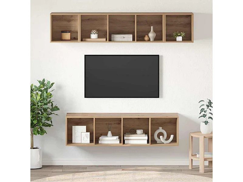Conjunto de mueble de TV de 4 piezas, roble hecho a mano, 37 x 37 x 142,5 cm