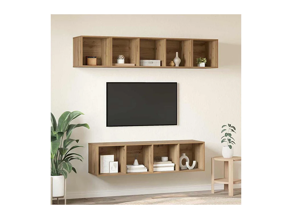 Conjunto de mueble de TV de 4 piezas, roble hecho a mano, 37 x 37 x 142,5 cm