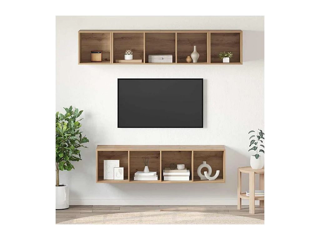 4-teiliges TV-Ständer-Set, handgefertigte Eiche, 37 x 37 x 142,5 cm
