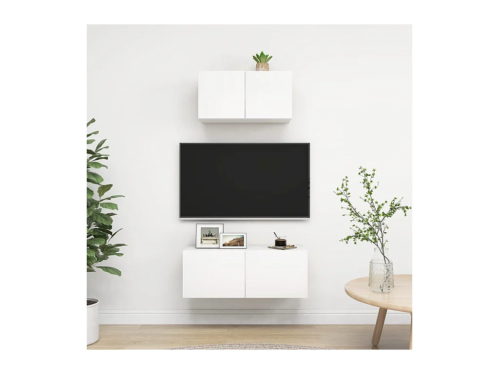 Ensemble de meubles TV 2 pcs Blanc Bois d'ingénierie