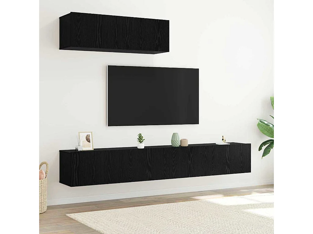3-delige tv-meubelset Zwart eiken 200 x 30 x 30 cm