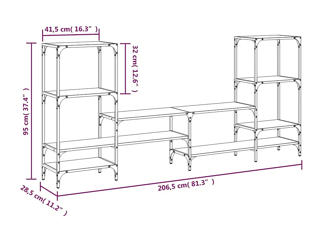 Mobile TV in rovere marrone 206,5x28,5x95 cm in legno ingegnerizzato