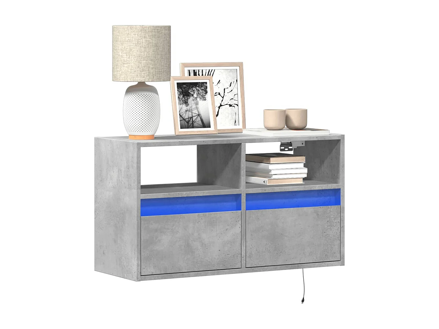 Mueble de TV de pared con luces LED, gris hormigón, 80x31x45 cm