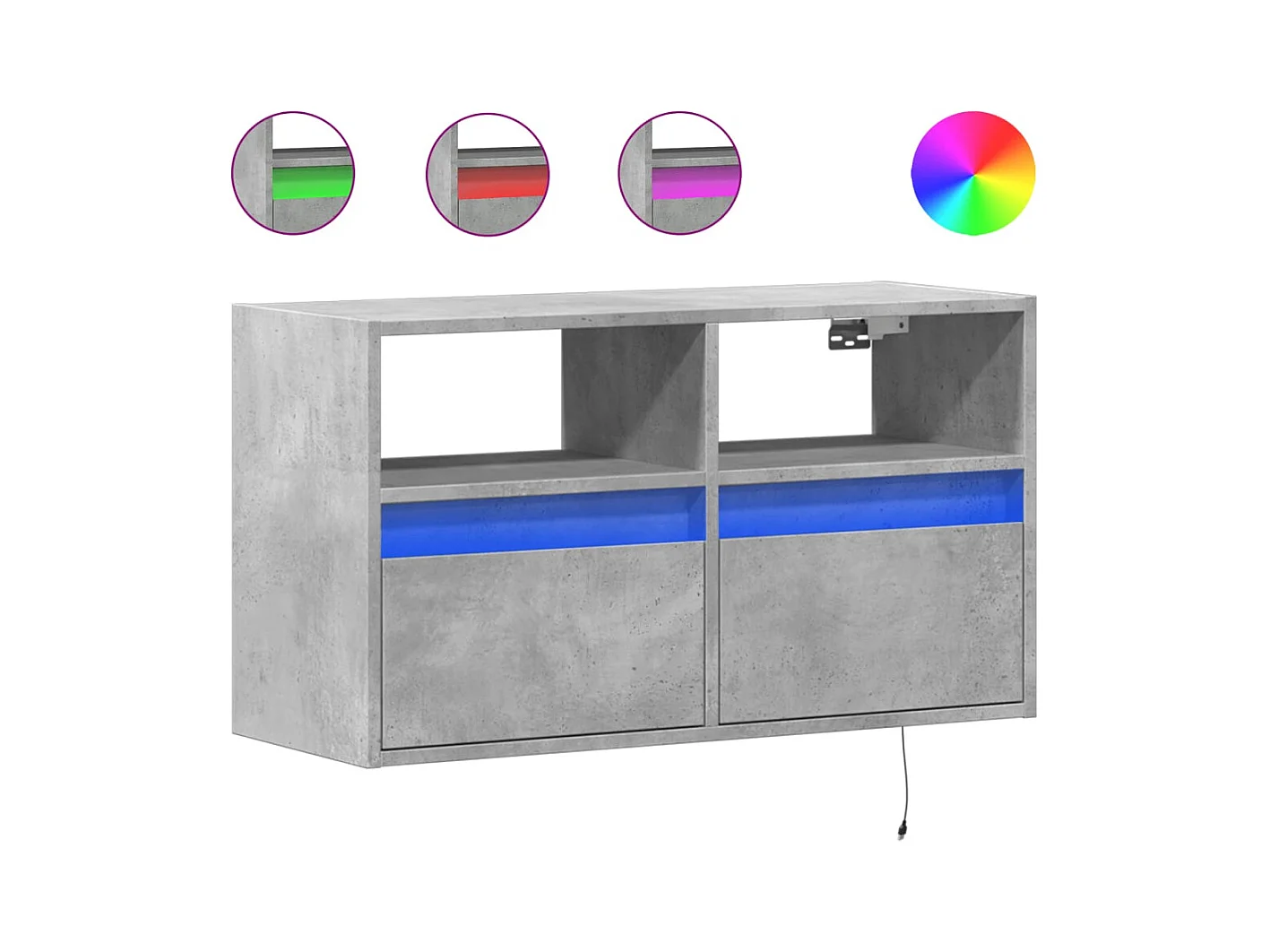Mueble de TV de pared con luces LED, gris hormigón, 80x31x45 cm