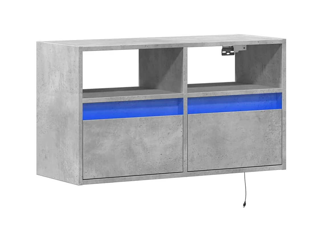Mueble de TV de pared con luces LED, gris hormigón, 80x31x45 cm