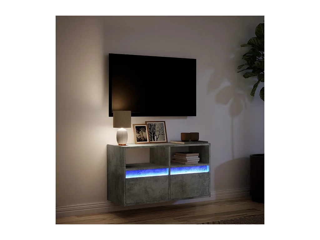 Mueble de TV de pared con luces LED, gris hormigón, 80x31x45 cm