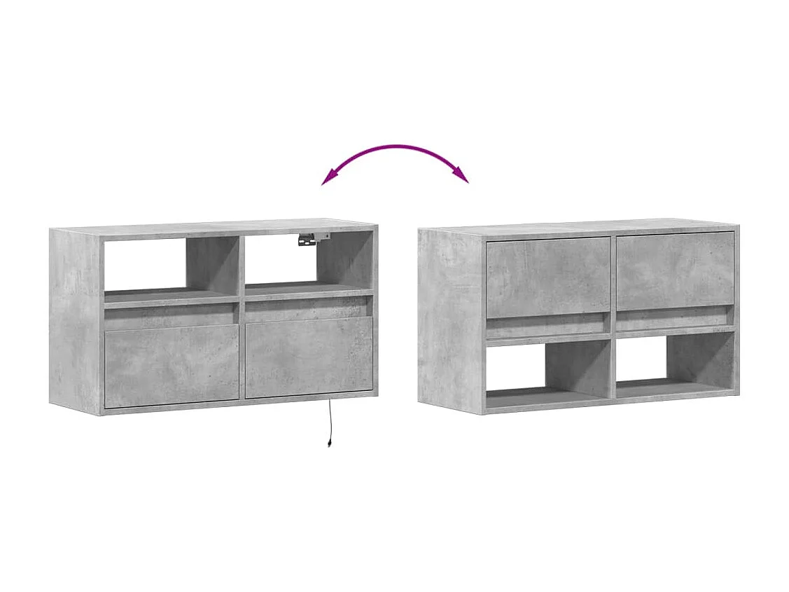 Mueble de TV de pared con luces LED, gris hormigón, 80x31x45 cm