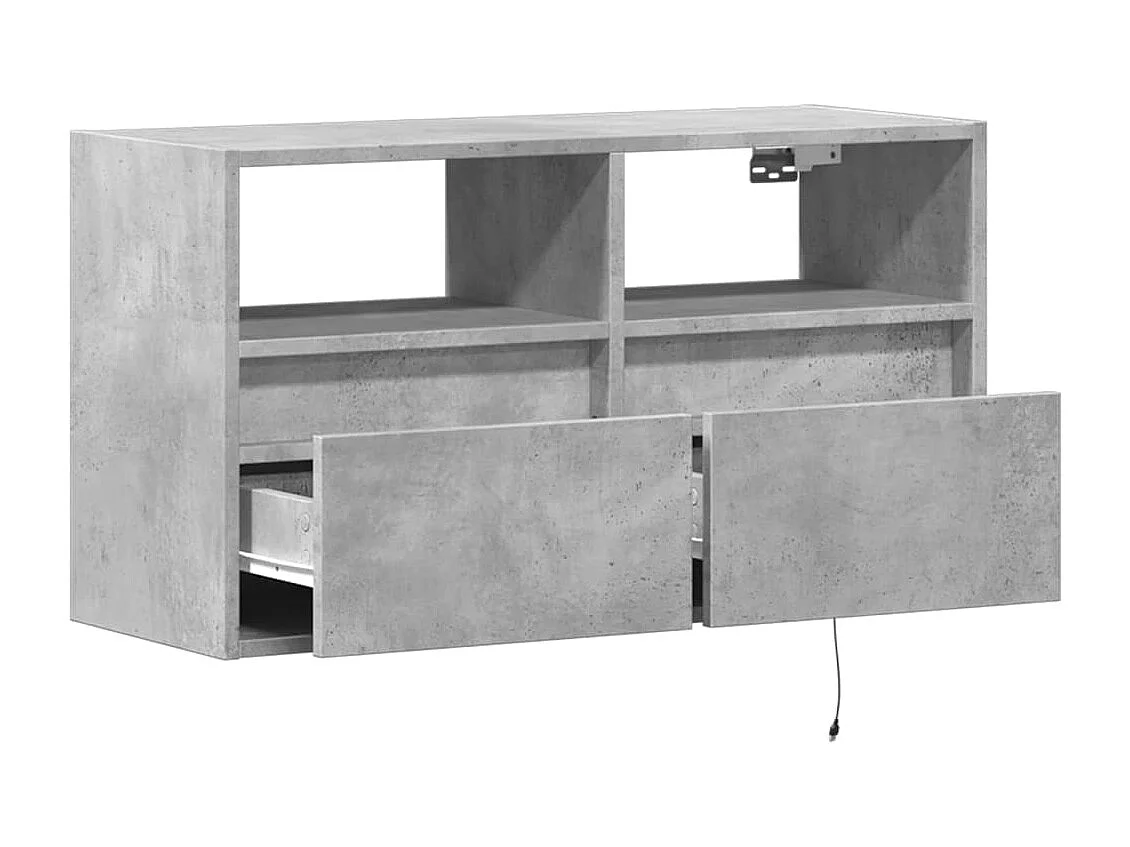 Mobile porta TV a parete con luci LED, grigio cemento, 80x31x45 cm