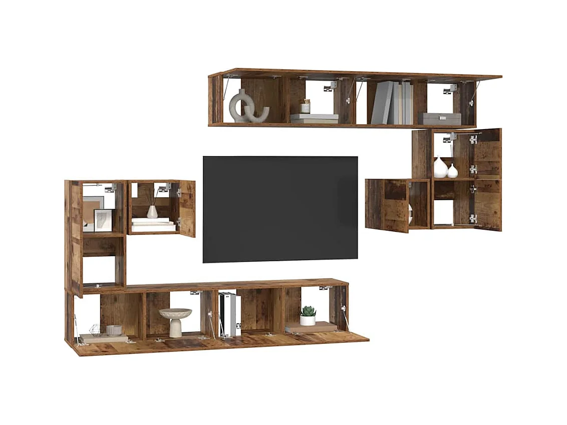 Set di mobili TV da 8 pezzi in legno antico, misura media, 30,5 x 30 x 30 cm
