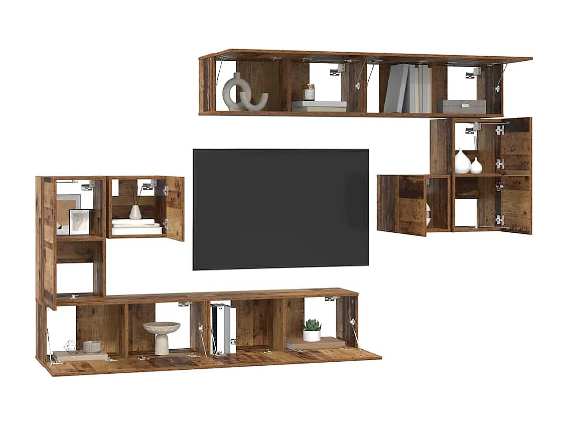 8-delige tv-meubelset Antiek hout Medium 30,5 x 30 x 30 cm