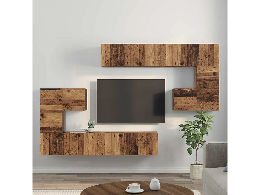 8-delige tv-meubelset Antiek hout Medium 30,5 x 30 x 30 cm