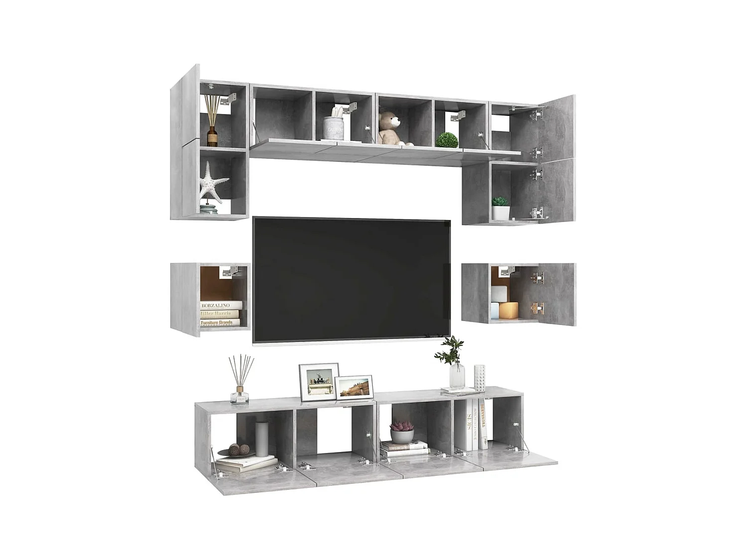 Ensemble de meubles TV 8 pcs Gris béton Bois d'ingénierie