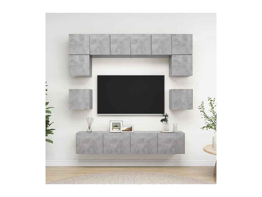 Ensemble de meubles TV 8 pcs Gris béton Bois d'ingénierie