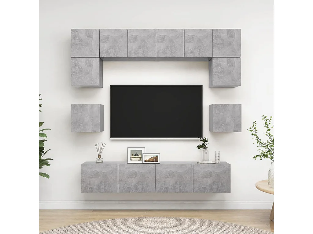 Set di mobili porta TV grigio cemento da 8 pezzi in legno ingegnerizzato