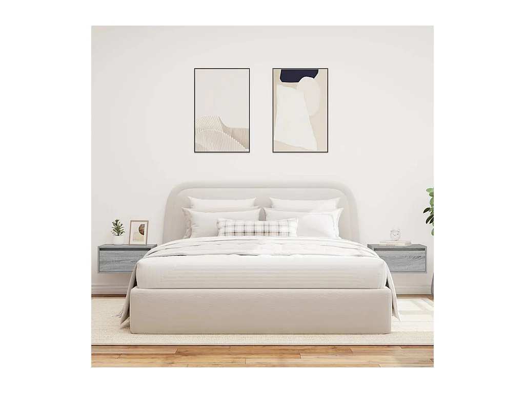 Nachtkastjes voor aan de muur met ledverlichting 2 stuks Sonoma grijs