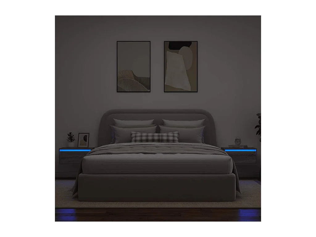 Nachtkastjes voor aan de muur met ledverlichting 2 stuks Sonoma grijs