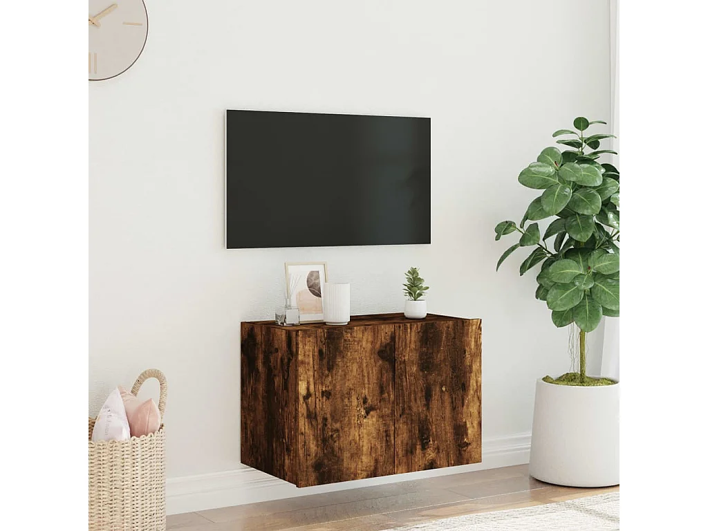 Mueble de TV de pared con luces LED roble ahumado 60x35x41 cm