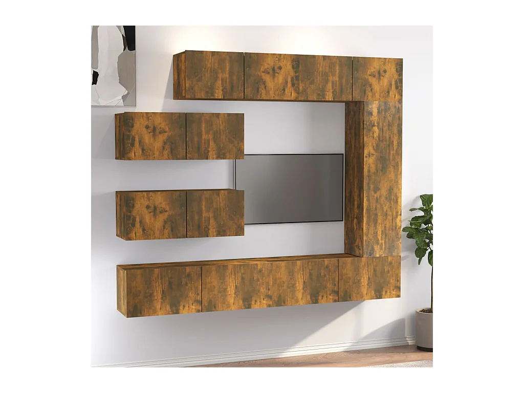 Set porta TV da 7 pezzi in rovere affumicato, legno ingegnerizzato