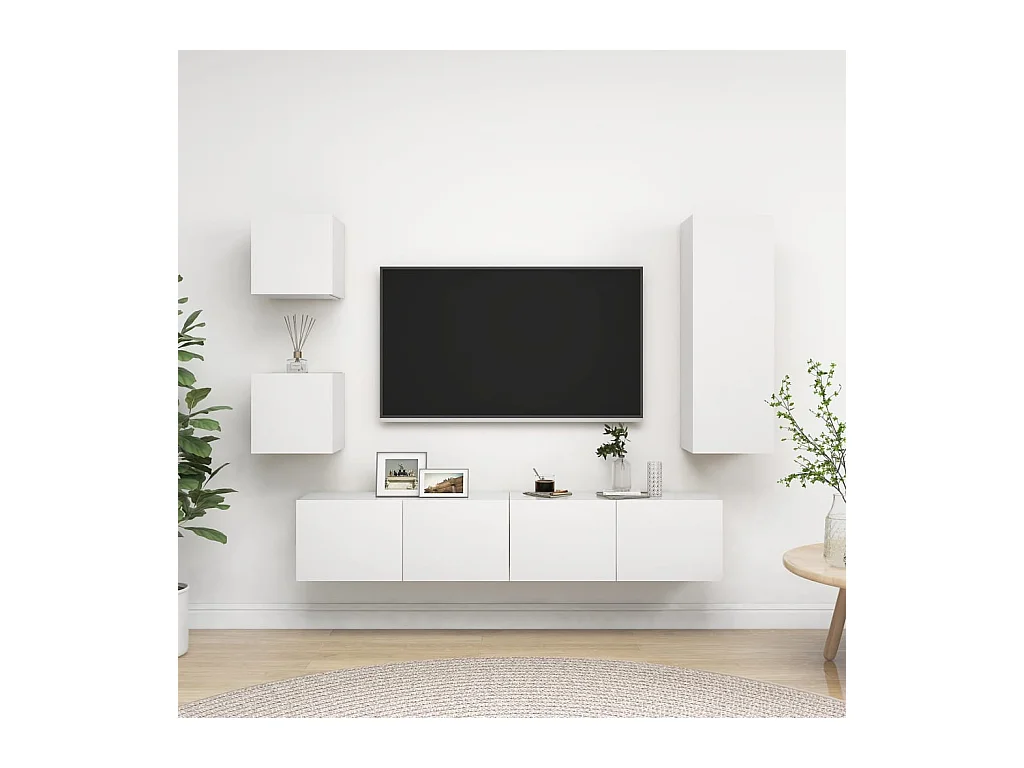 Ensemble de meubles TV 5 pcs Blanc Bois d'ingénierie