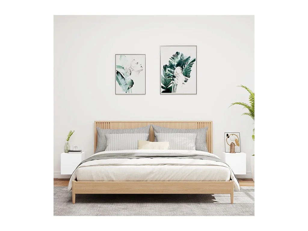 Wandmeubels met LED-verlichting 2 stuks wit 30,5x35x30 cm