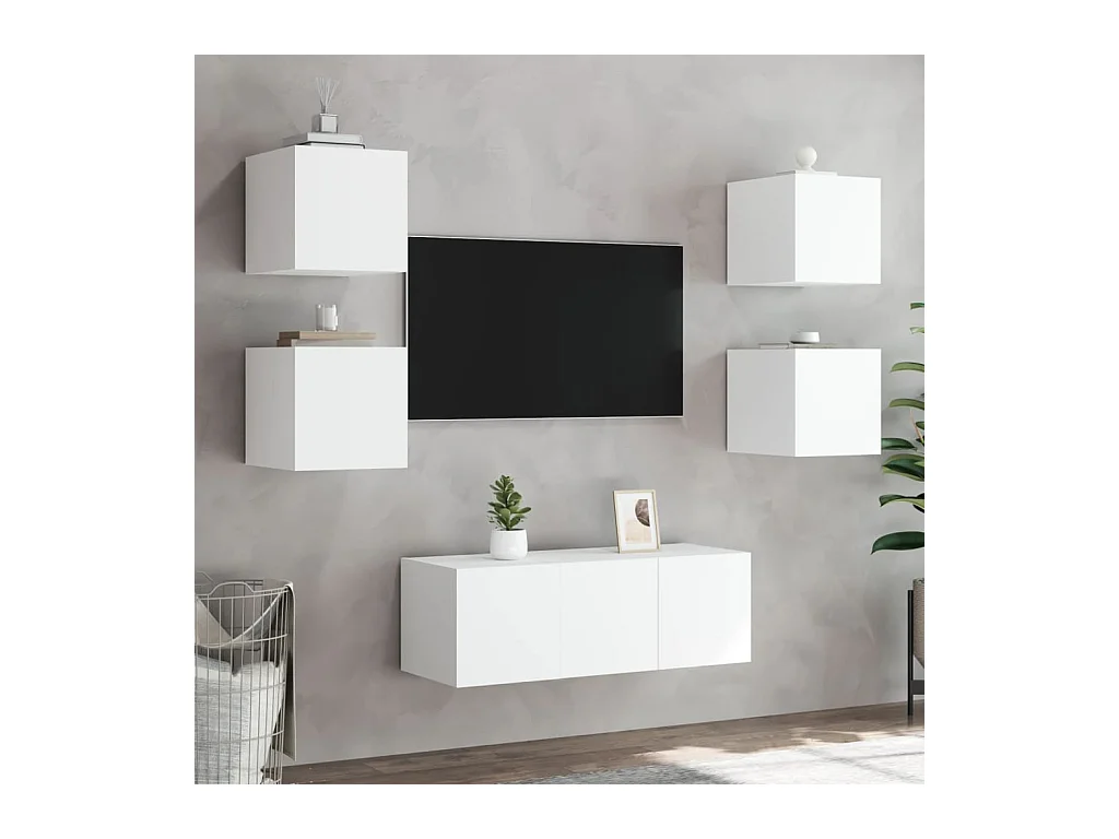 Wandmeubels met LED-verlichting 2 stuks wit 30,5x35x30 cm