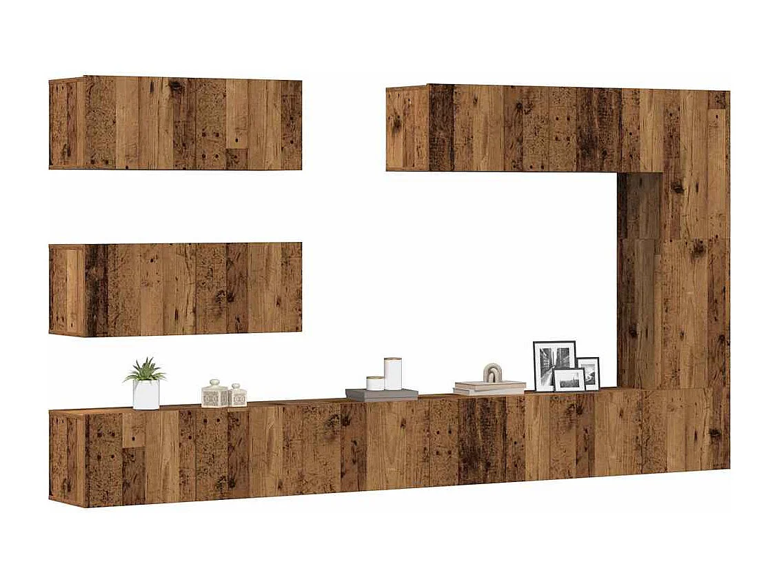 7-teiliges TV-Wandschrank-Set, gealtertes Holz, Holzwerkstoff