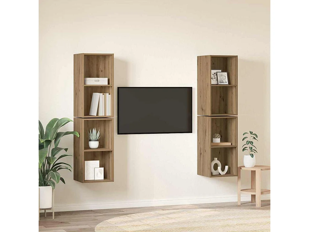 Mobile TV da parete a 4 pezzi, rovere artigianale, 37 x 37 x 72 cm