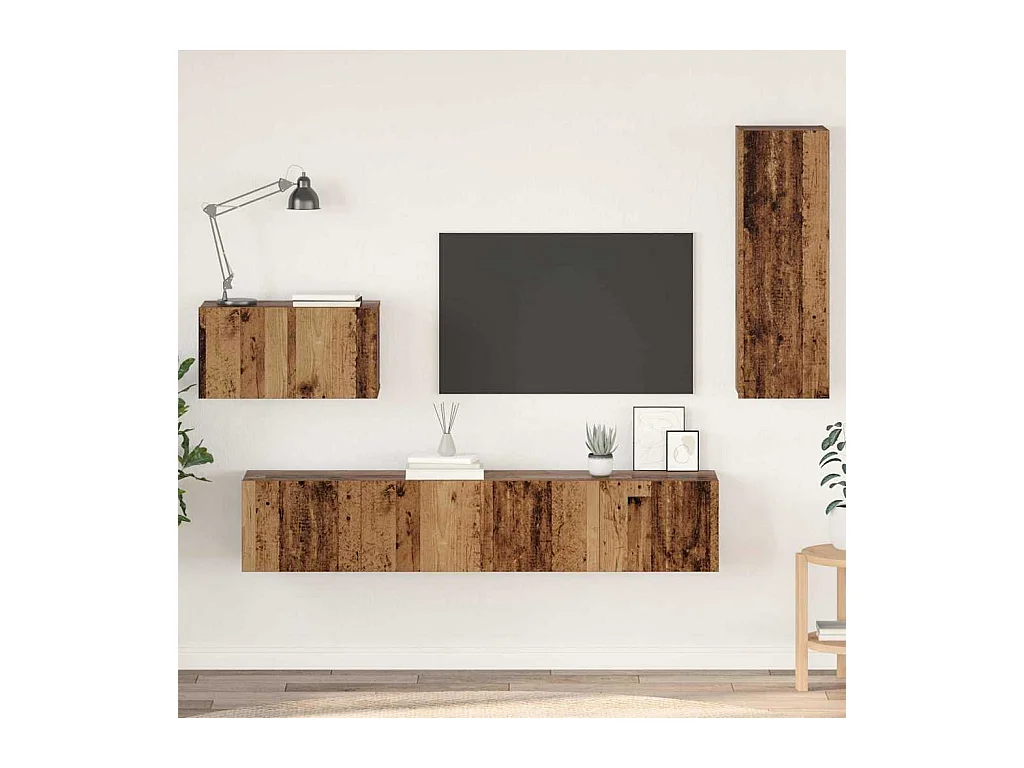 4-teiliger TV-Wandschrank, Holz antik, 200 x 30 x 30 cm
