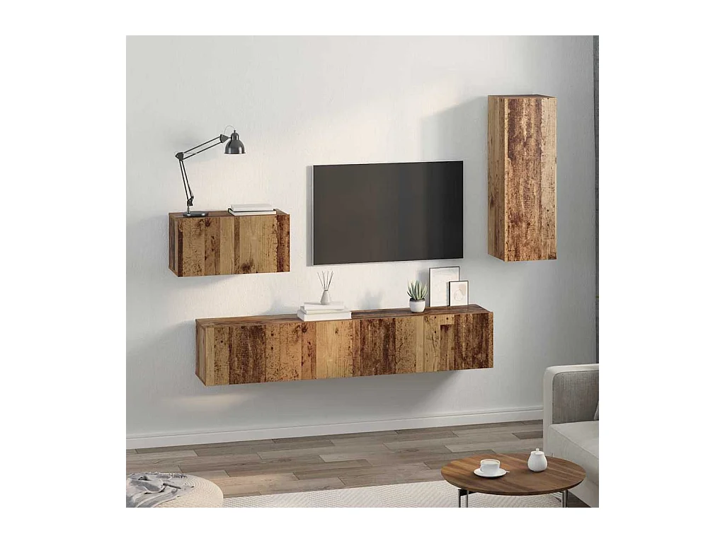 4-teiliger TV-Wandschrank, Holz antik, 200 x 30 x 30 cm