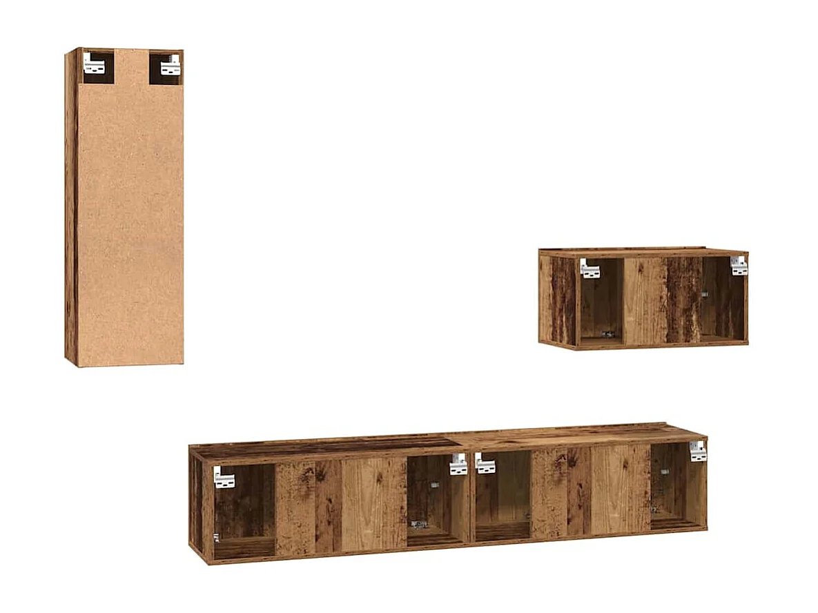 4-teiliger TV-Wandschrank, Holz antik, 200 x 30 x 30 cm