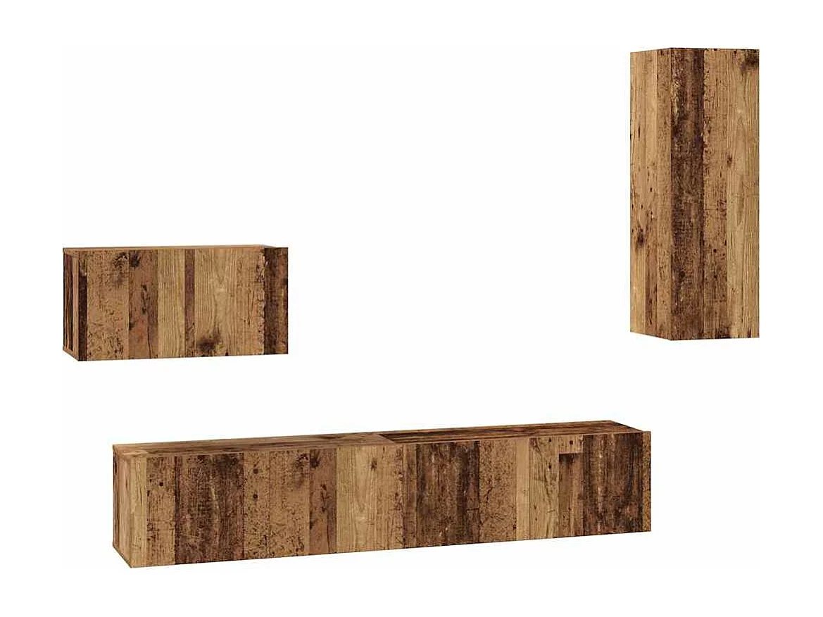 Mobile TV da parete 4 pezzi, legno anticato, 200 x 30 x 30 cm