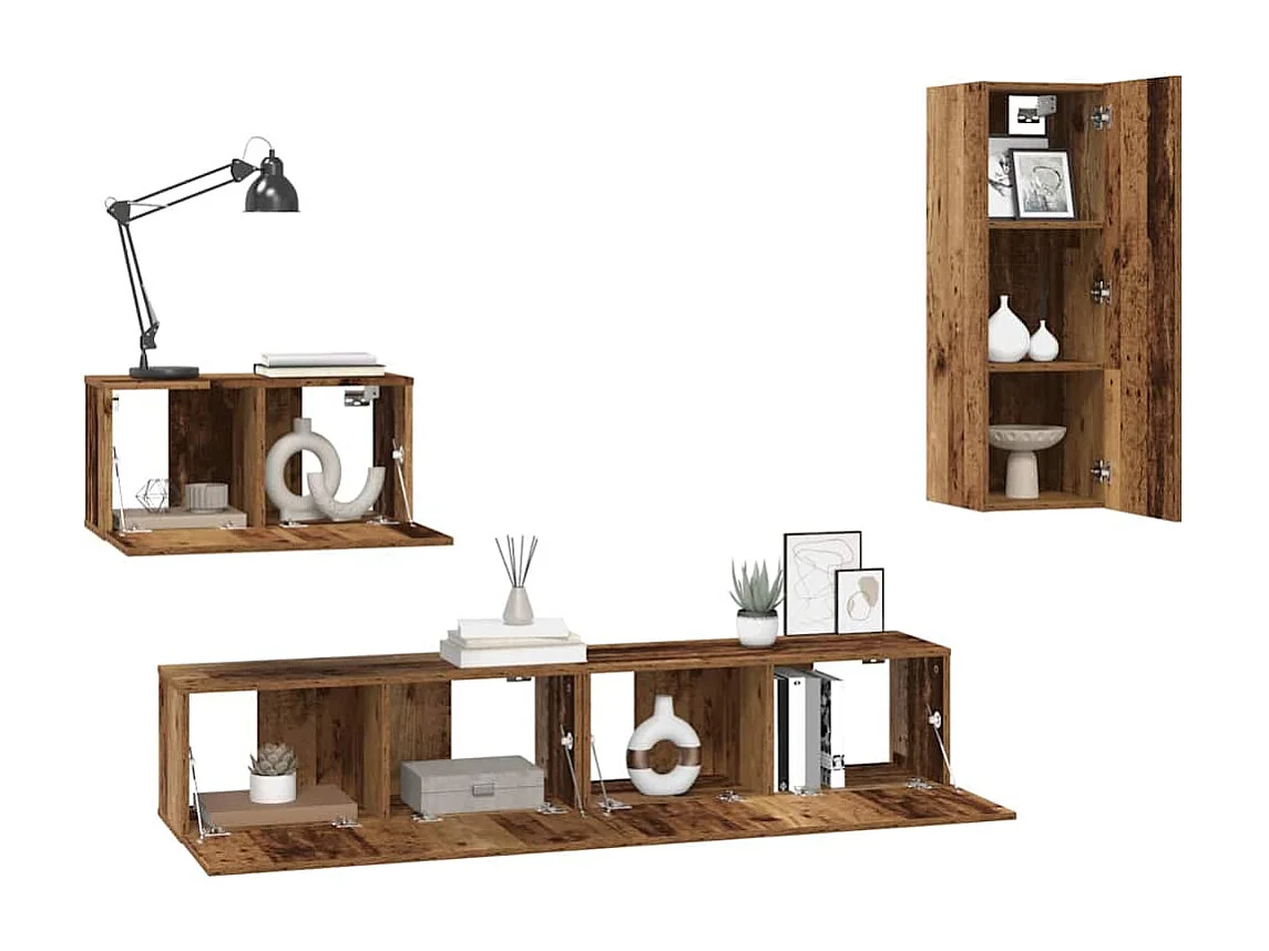 Mobile TV da parete 4 pezzi, legno anticato, 200 x 30 x 30 cm