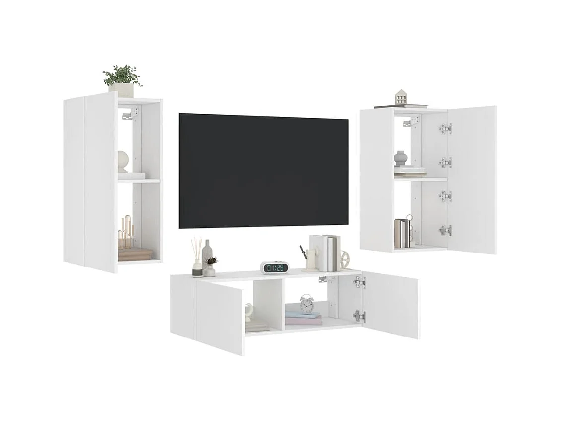3-delige wand-tv-kast met ledverlichting, wit