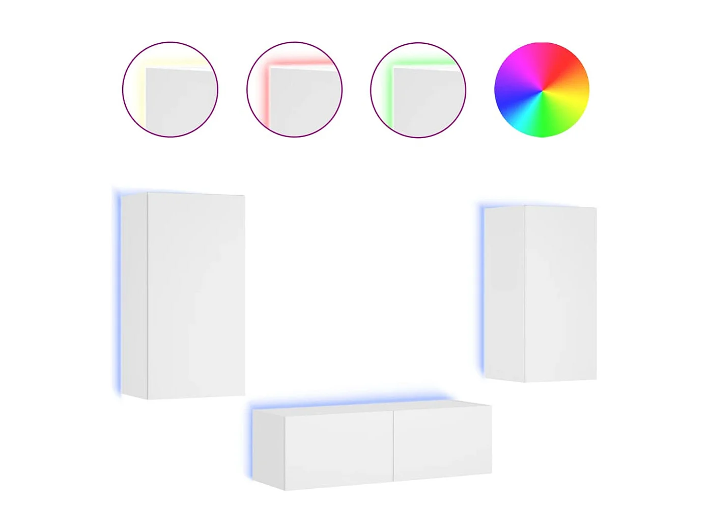 3-teiliger TV-Wandschrank mit LED-Beleuchtung, weiß
