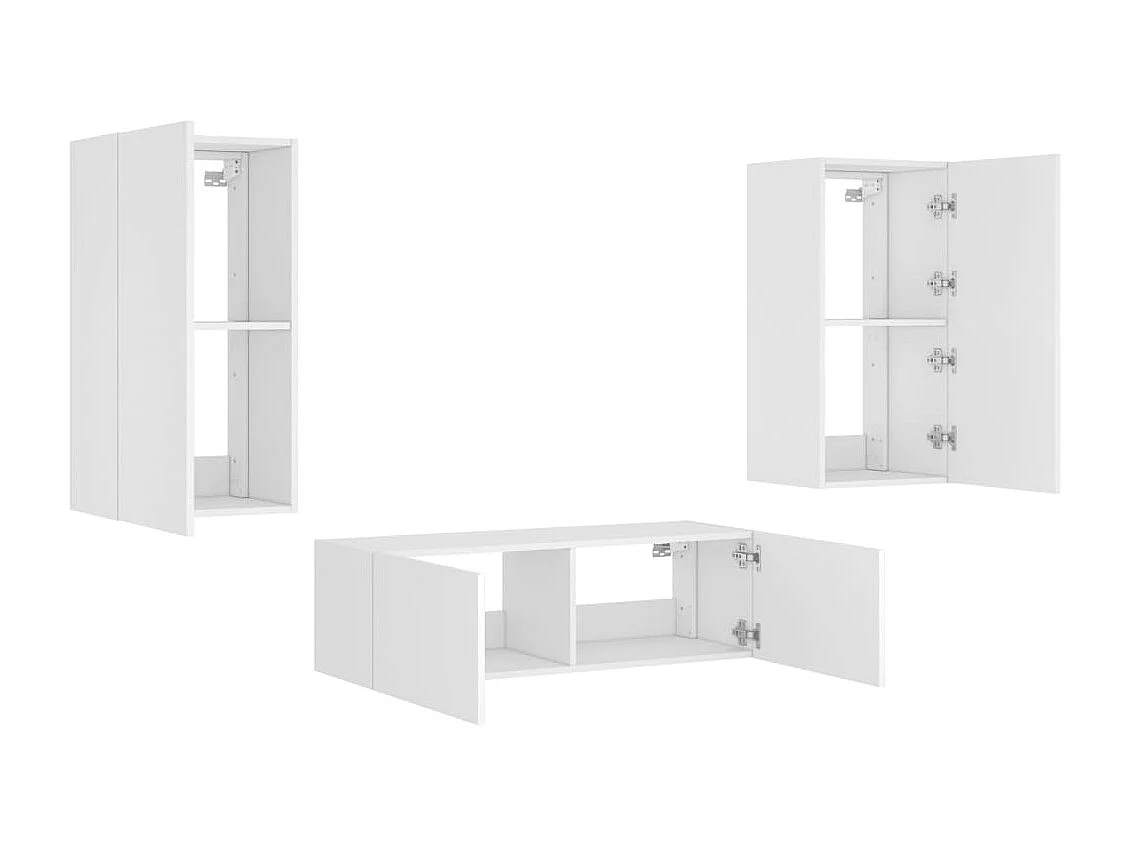 3-teiliger TV-Wandschrank mit LED-Beleuchtung, weiß