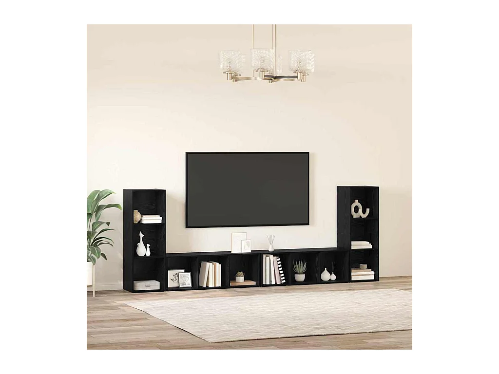 Mobile TV 4 pezzi Rovere nero 37 x 35 x 107,5 cm Legno laminato