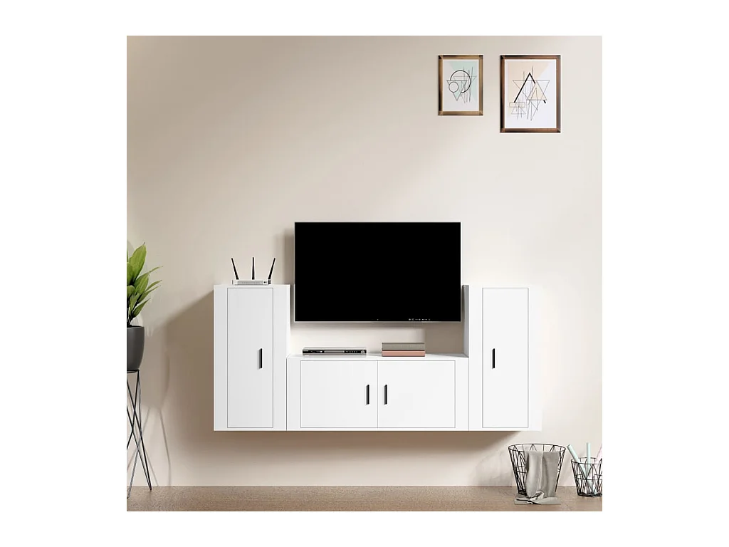 Ensemble de meubles TV 3 pcs Blanc Bois d'ingénierie