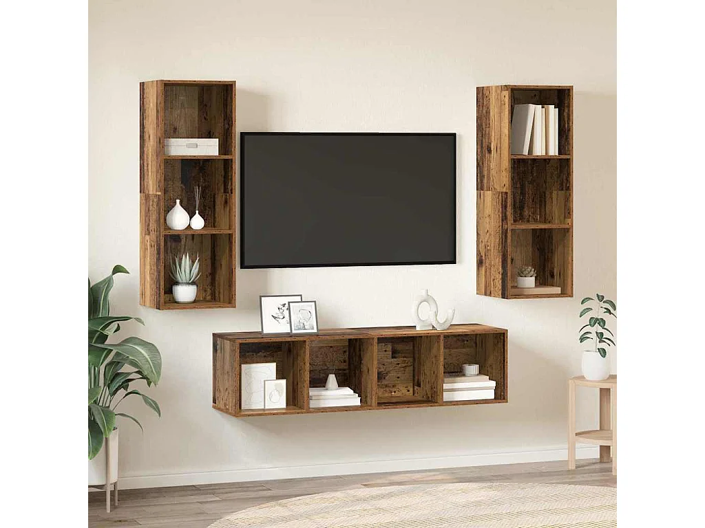 Ensemble de meubles TV 3 pcs Bois ancien 37 x 37 x 142.5 cm