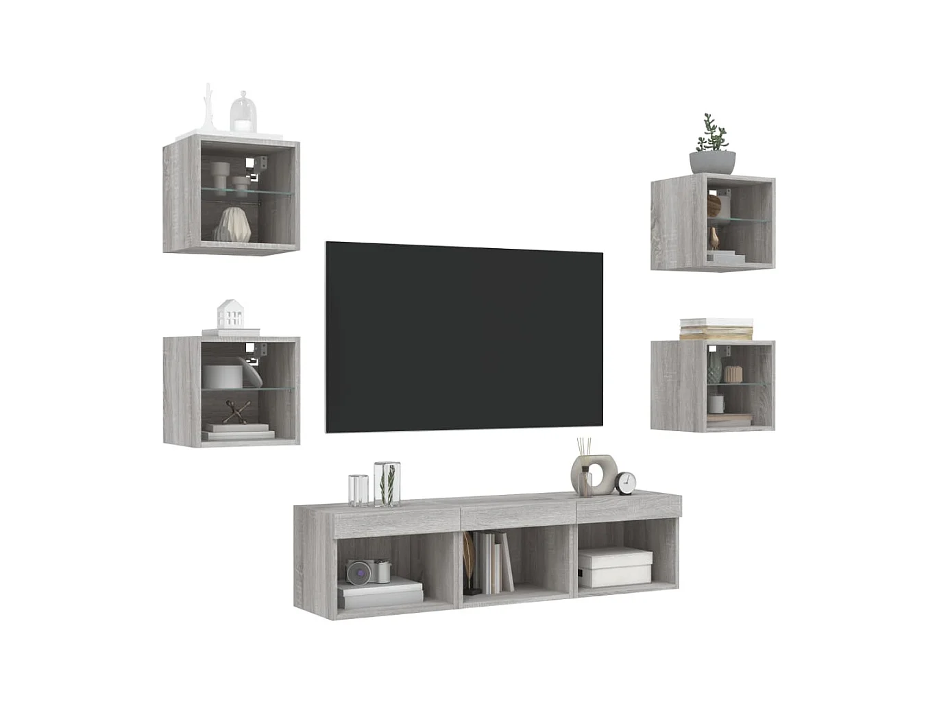 Unités murales TV avec LED 7 pcs gris sonoma bois d'ingénierie