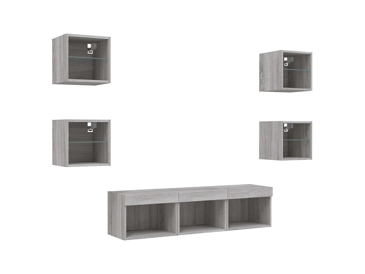 Unités murales TV avec LED 7 pcs gris sonoma bois d'ingénierie