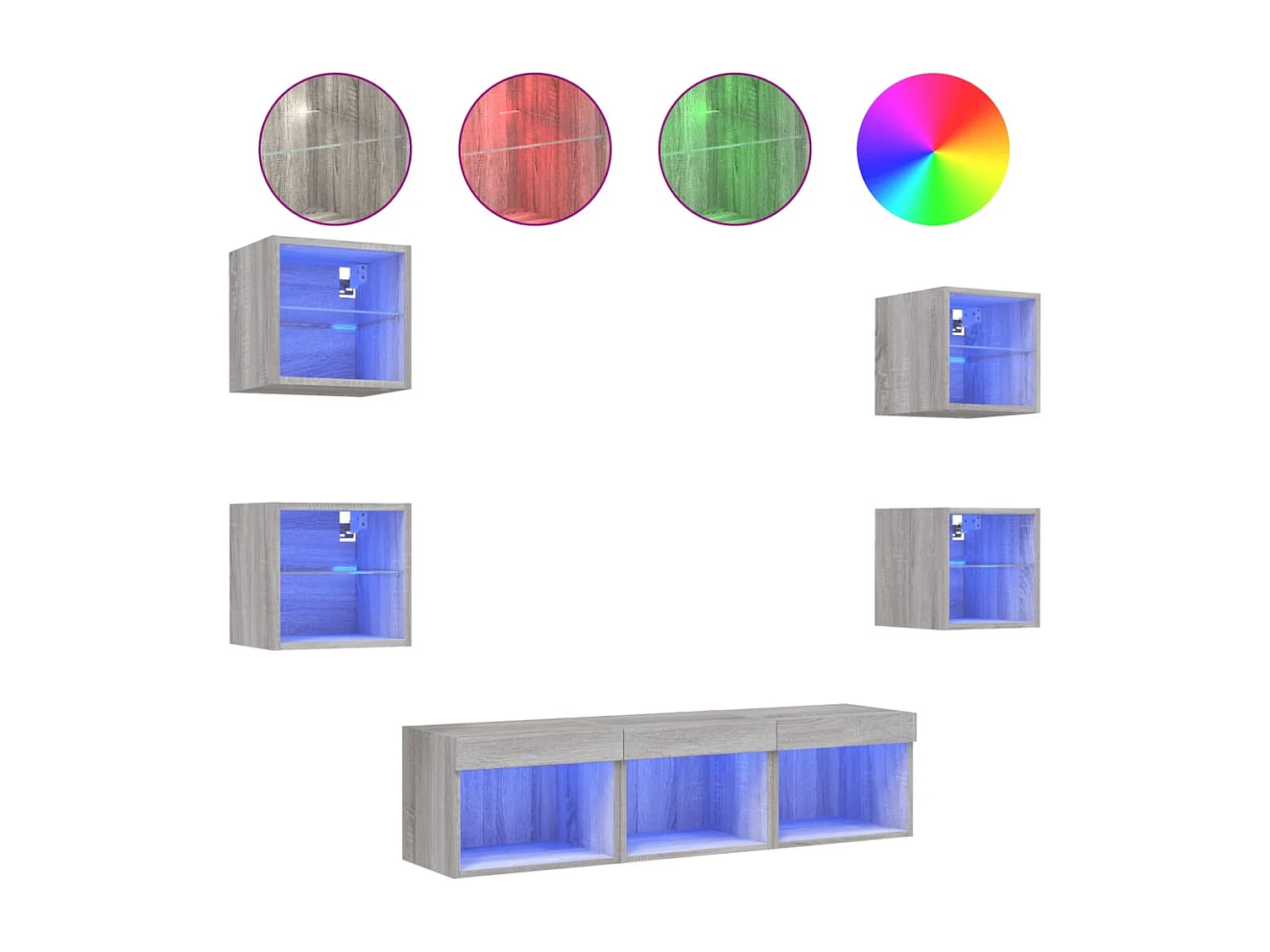 Unités murales TV avec LED 7 pcs gris sonoma bois d'ingénierie