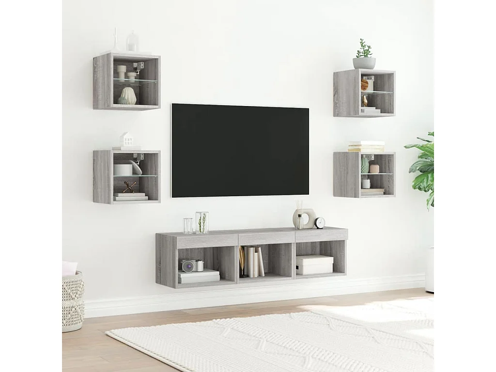 Unités murales TV avec LED 7 pcs gris sonoma bois d'ingénierie