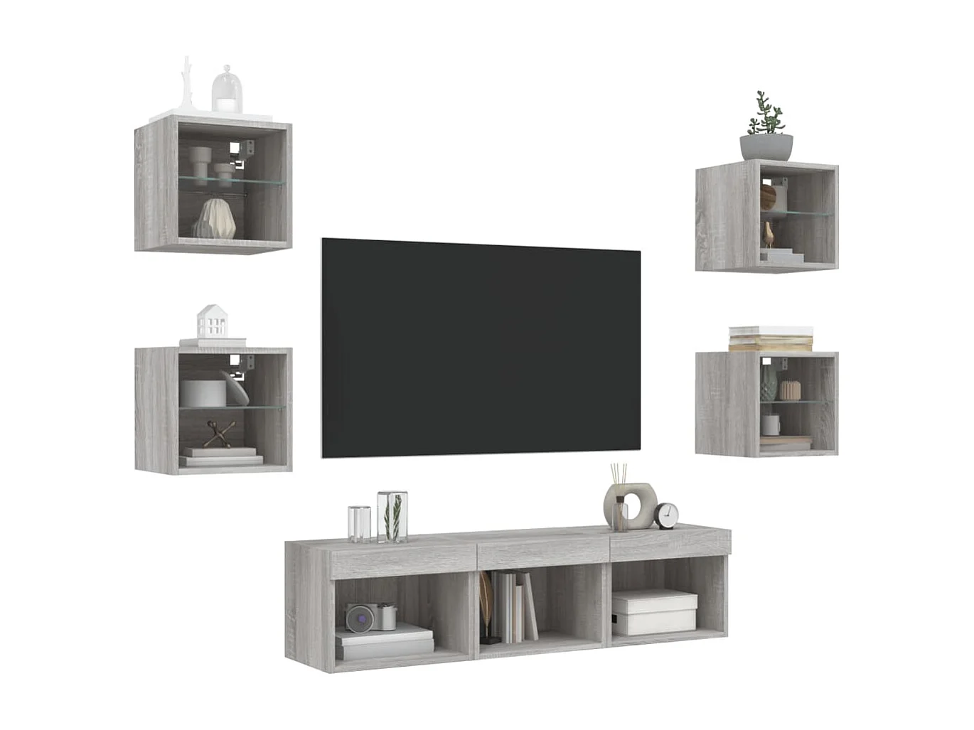 Unités murales TV avec LED 7 pcs gris sonoma bois d'ingénierie