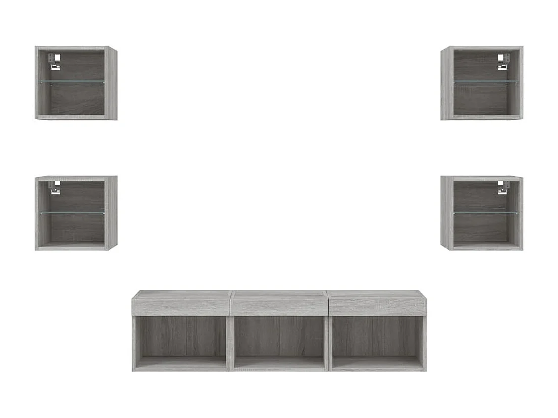 Unités murales TV avec LED 7 pcs gris sonoma bois d'ingénierie